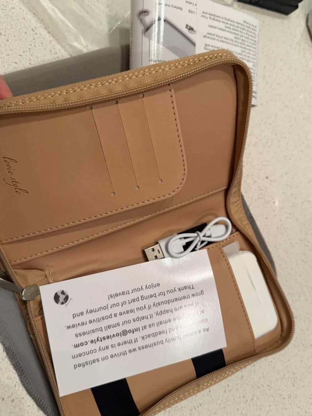 Tan Phone Charger & Passport Holder by Up and Away